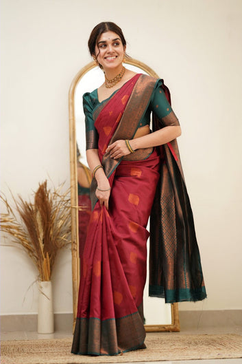Groovy Maroon Soft Silk Saree with Prominent Blouse Piece