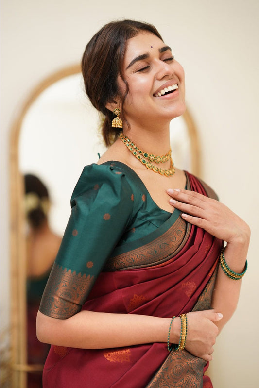 Groovy Maroon Soft Silk Saree with Prominent Blouse Piece