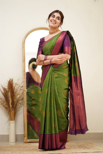 Super Mehndi Beige Soft Silk Saree with Ideal Blouse Piece