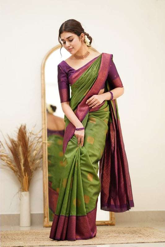 Super Mehndi Beige Soft Silk Saree with Ideal Blouse Piece