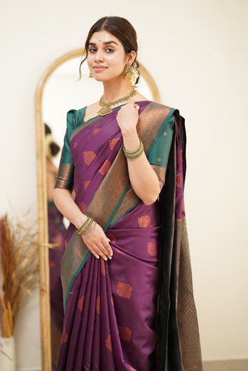 Angelic Purple Soft Silk Saree with Dissemble Blouse Piece