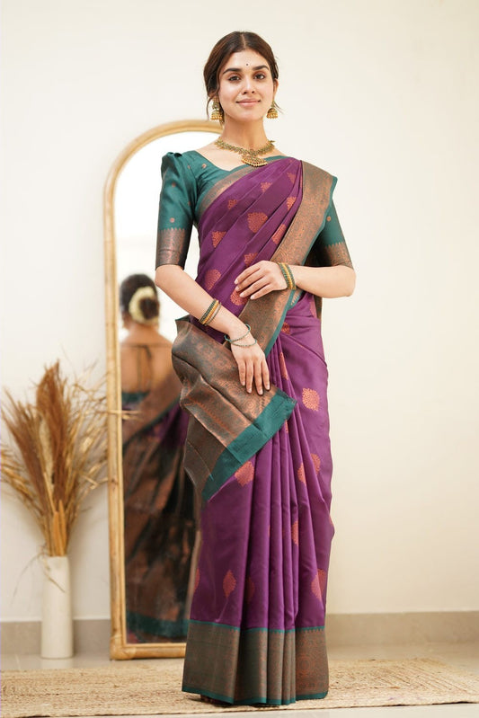 Angelic Purple Soft Silk Saree with Dissemble Blouse Piece