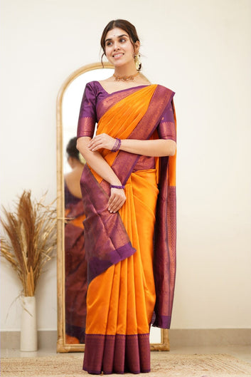 Amiable Yellow Soft Silk Saree with Proficient Blouse Piece