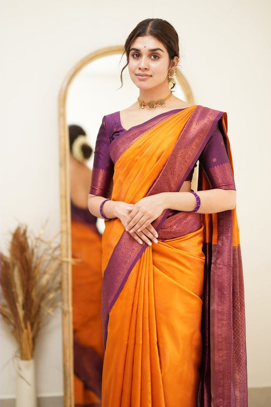 Amiable Yellow Soft Silk Saree with Proficient Blouse Piece